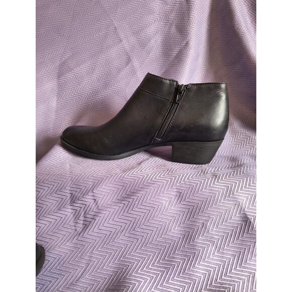 Lucky Brand Boots Womens 10M Brintly 2 Side Zip Ankle Bootie Black Leather Heels - Picture 4 of 9